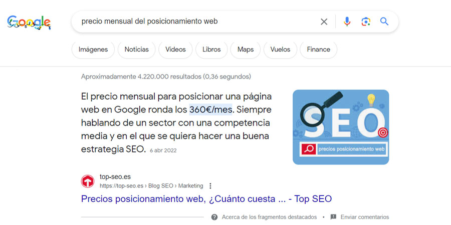featured snippet párrafo