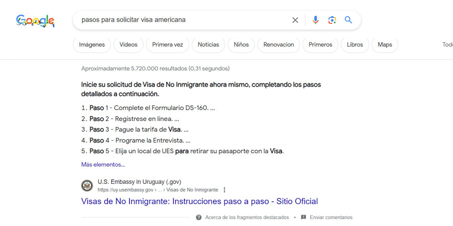 featured snippet pasos